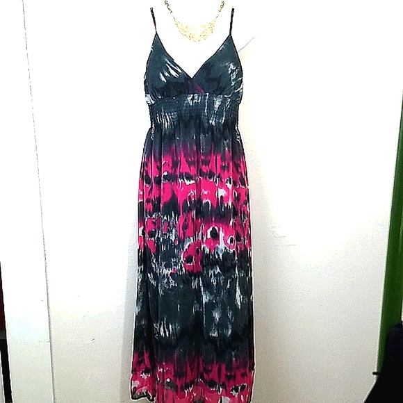Dress Sundress built-in bra  Maxi Charcoal Pink Contrast Whimsigoth Fairygrunge - Picture 1 of 7